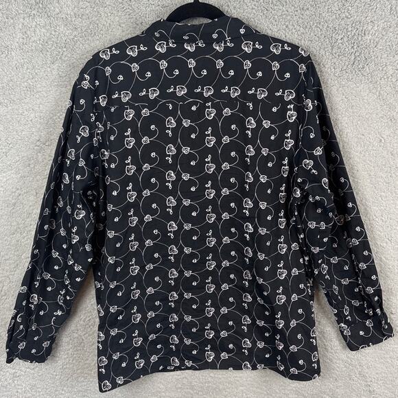 Foxcroft Women’s Button Up Shirt Black Eyelet Embroidered Hearts Pattern 14 - Picture 2 of 8